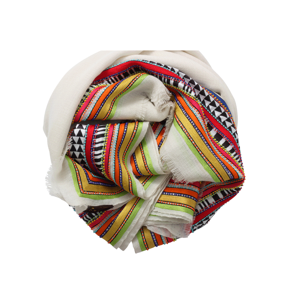 JANAVI INDIA-Blazing Quadrangle Scarf-IVORY