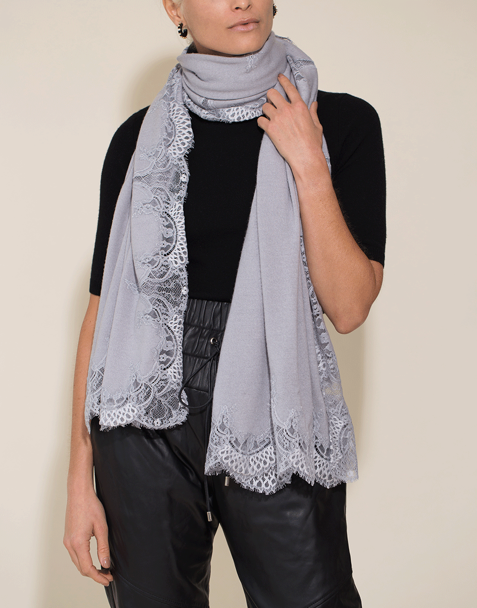 JANAVI INDIA-Lace Border Shawl-LT GREY