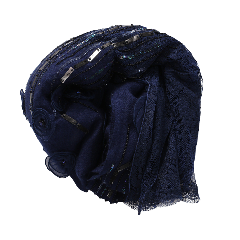 JANAVI INDIA-Floral Beaded Scarf-LT NAVY