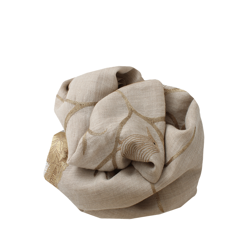 JANAVI INDIA-Zari Line Bird Stole-NAT/GLD
