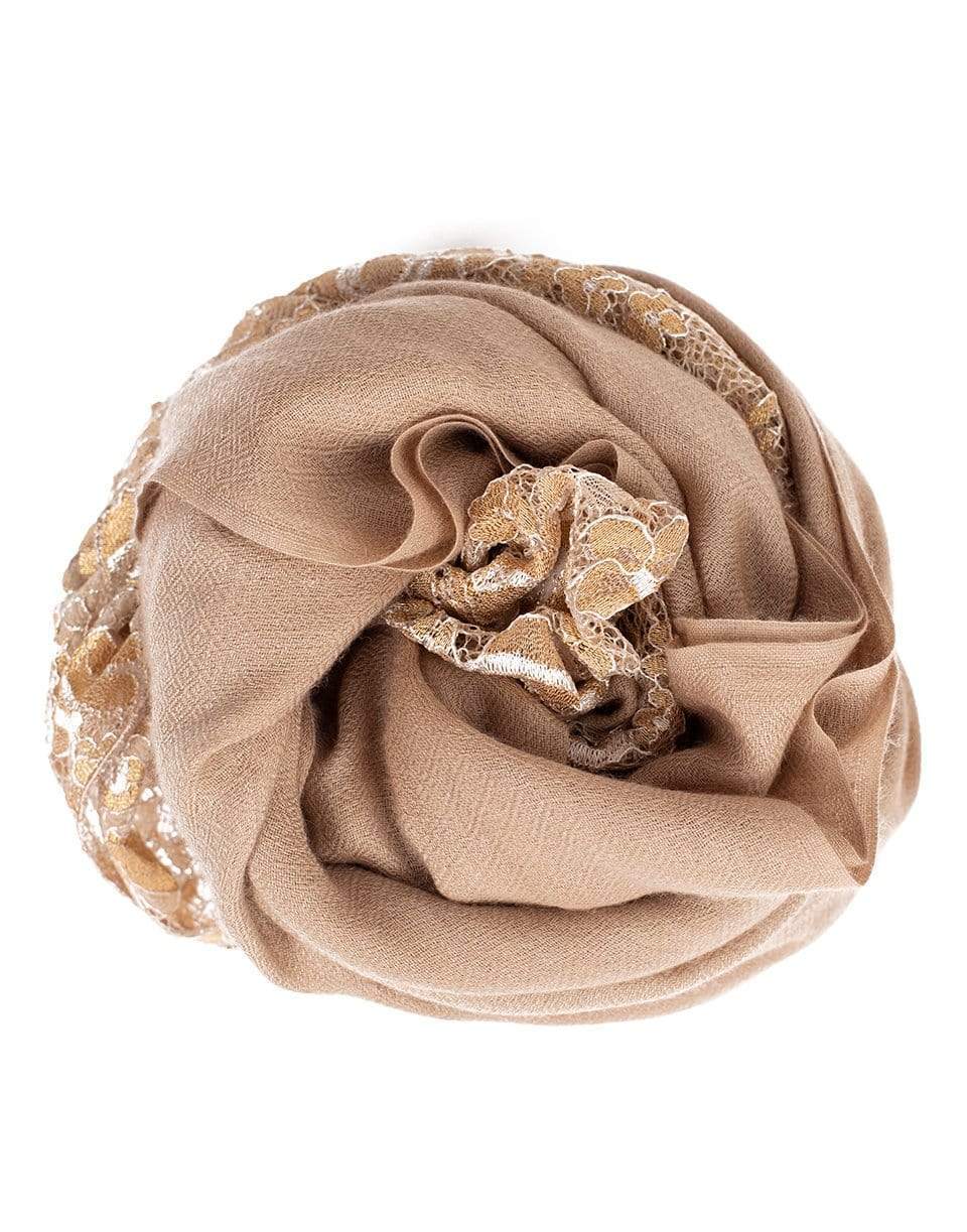 JANAVI INDIA-Natural Chantilly Center Panel Shawl-NATURAL