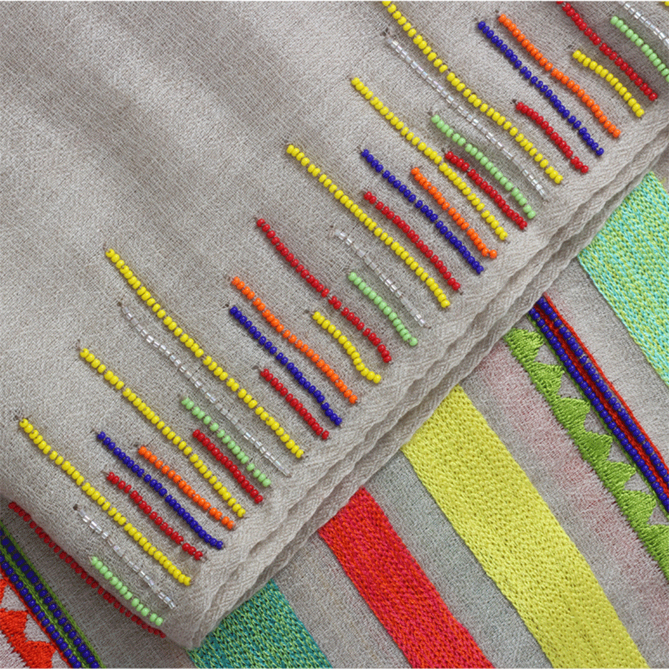 JANAVI INDIA-Asymmetric Stripes Scarf-NATURAL