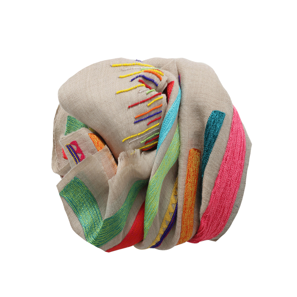 JANAVI INDIA-Asymmetric Stripes Scarf-NATURAL