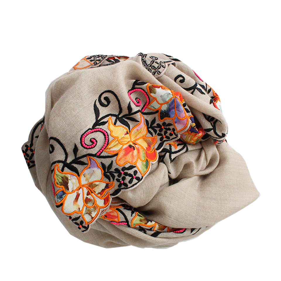 JANAVI INDIA-Printed Floral Shawl-NATURAL