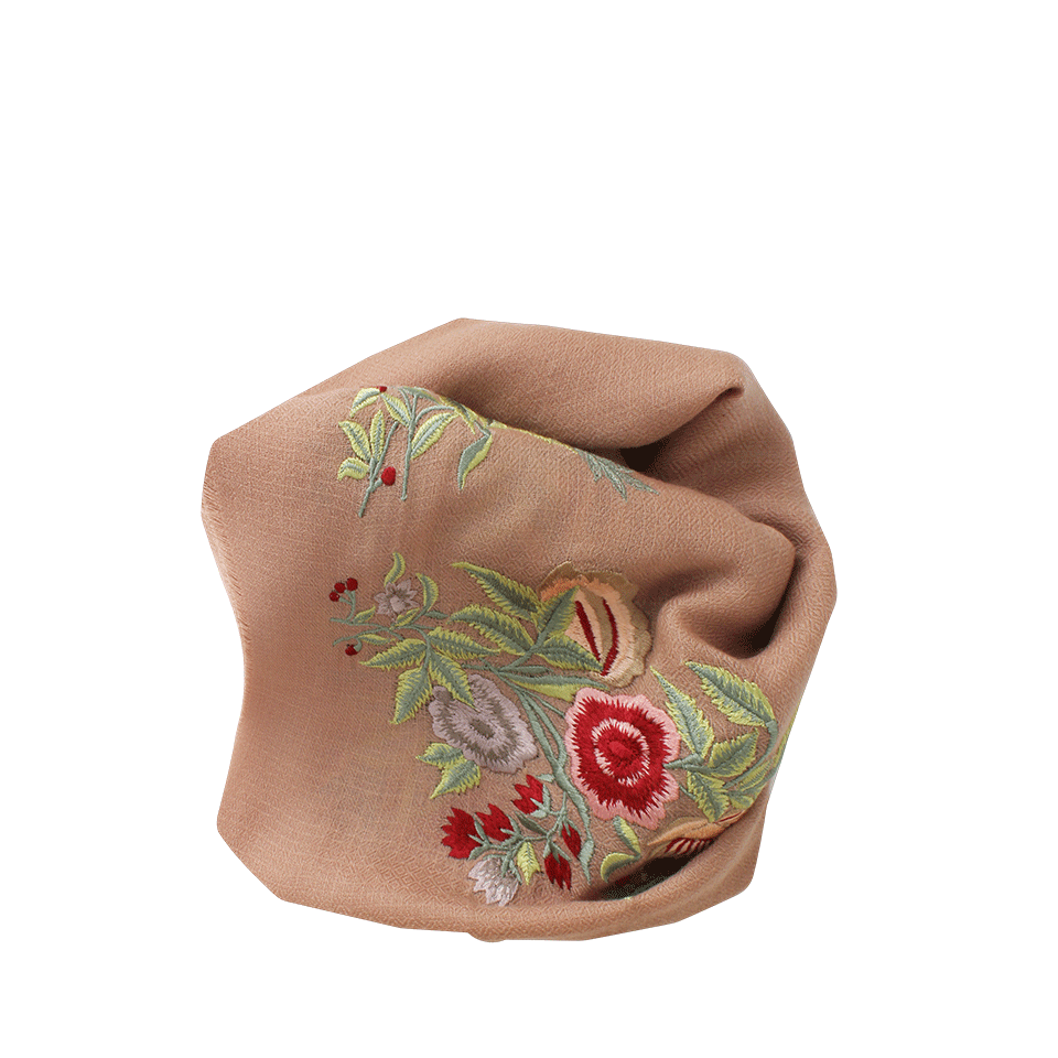 JANAVI INDIA-Floral Bunch Border Shawl-NUDE