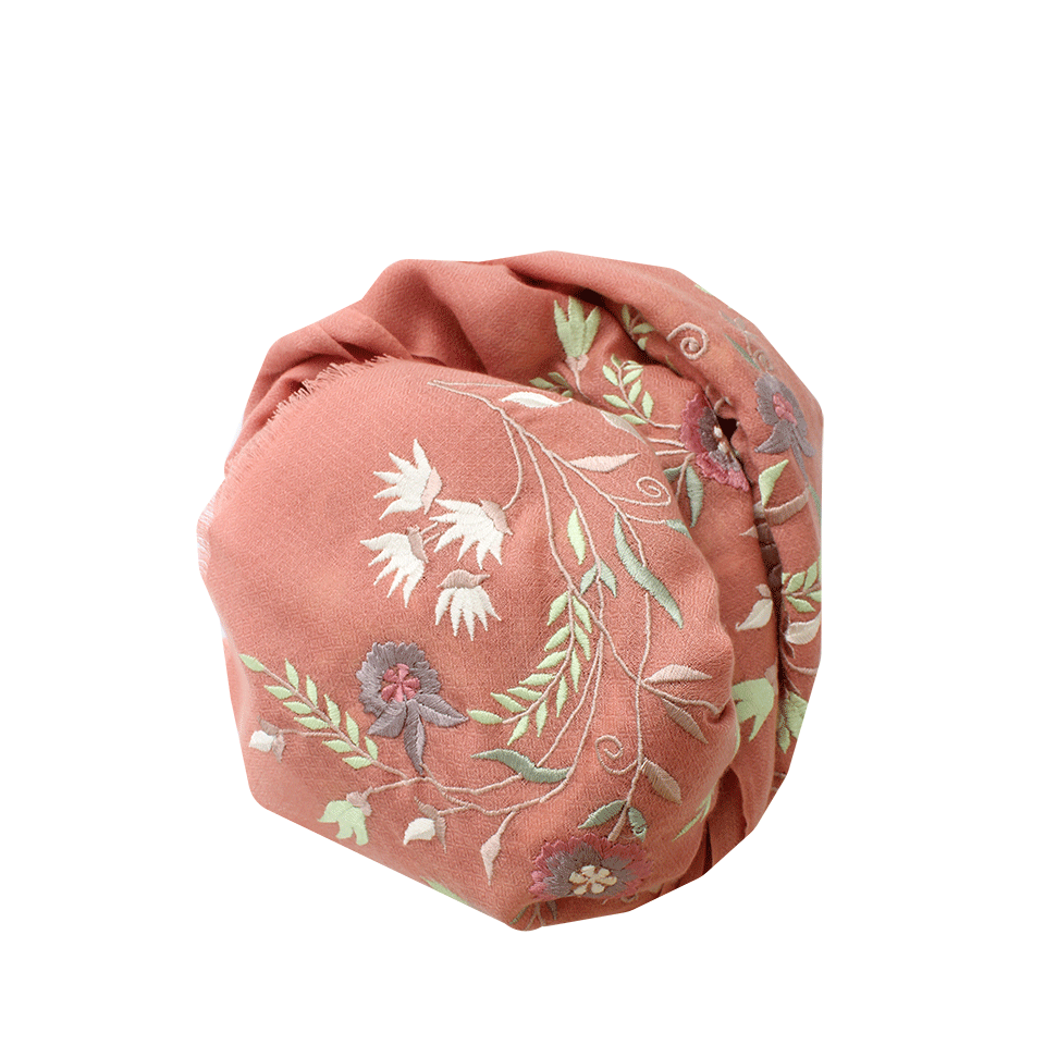 JANAVI INDIA-Floral Jaal Border Stole-PAPAYA