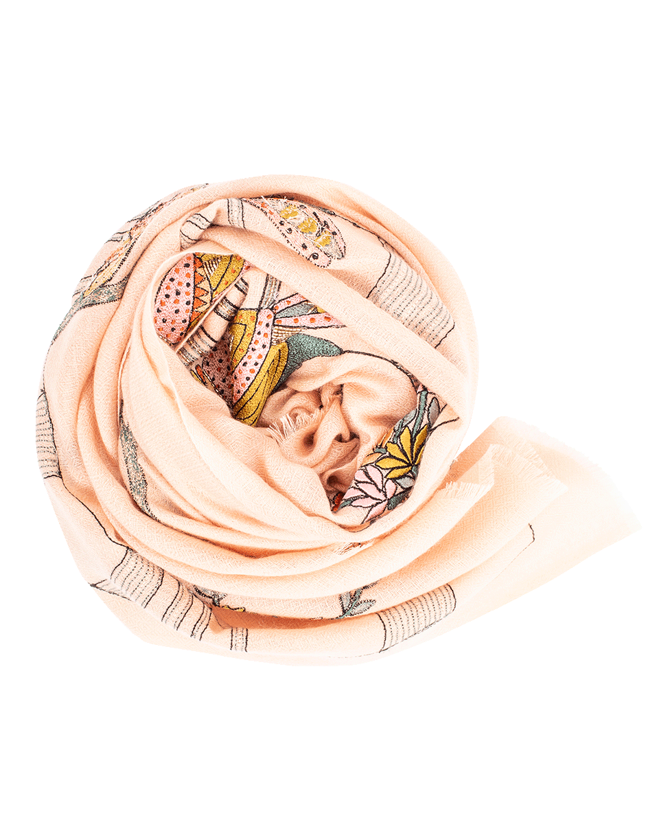 JANAVI INDIA-Embroidered Bird Shawl-PEACH