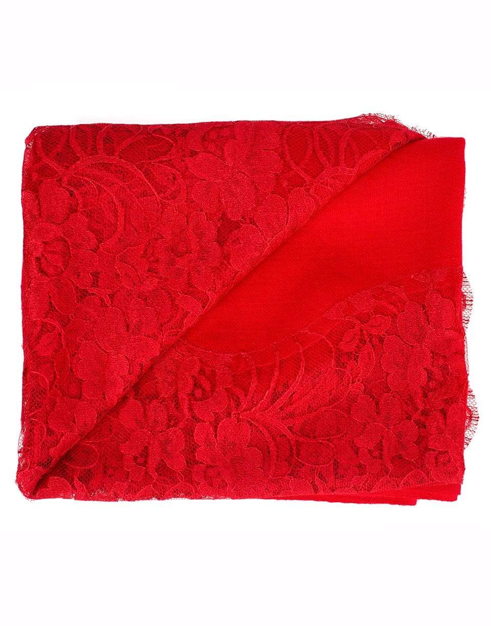 JANAVI INDIA-Red Chantilly Center Panel Shawl-RED