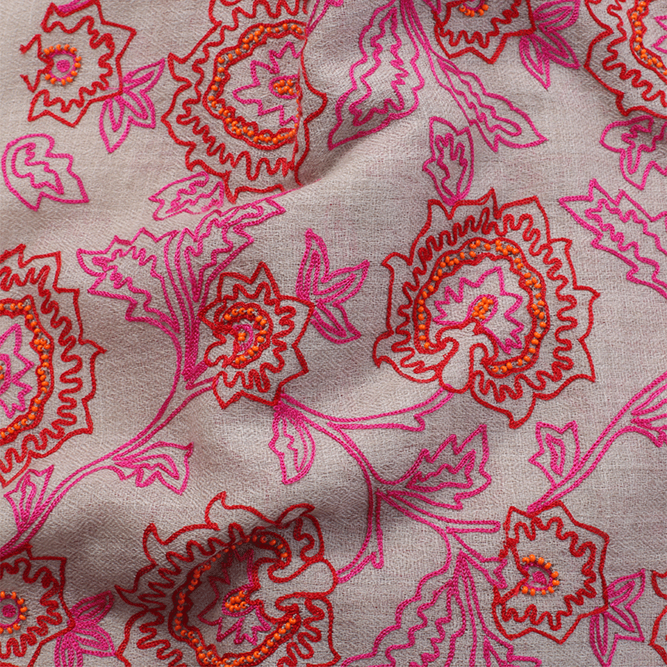 JANAVI INDIA-Floral Beaded Scarf-RED/PINK