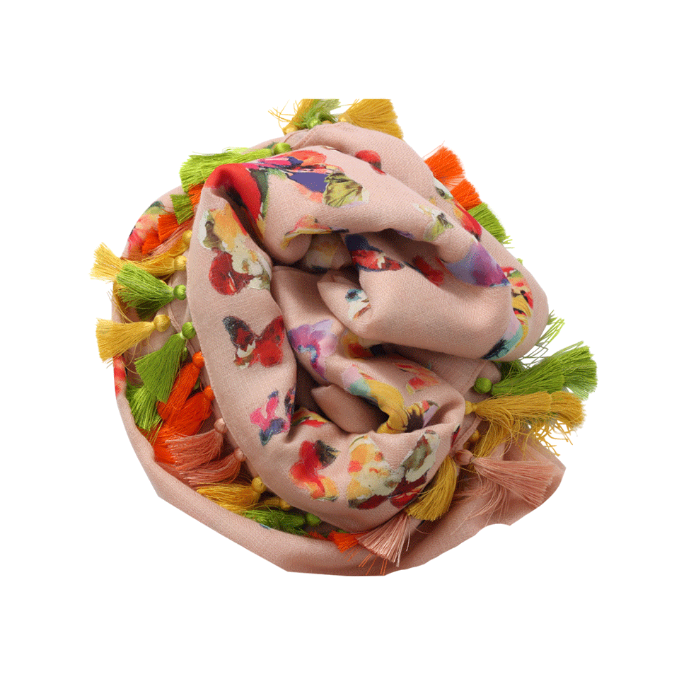 JANAVI INDIA-Printed Butterfly Scarf-SALMON