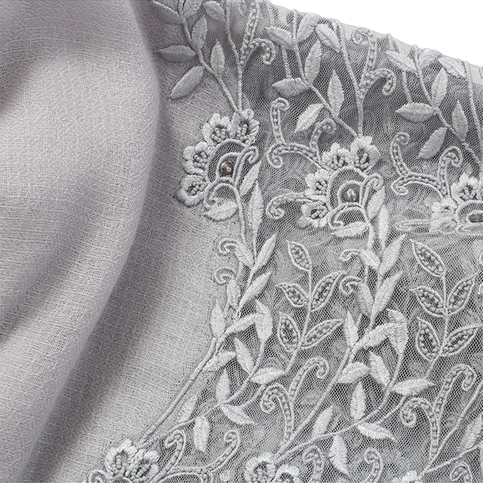 JANAVI INDIA-Floral Embroidered Scarf-SLVR/GRY