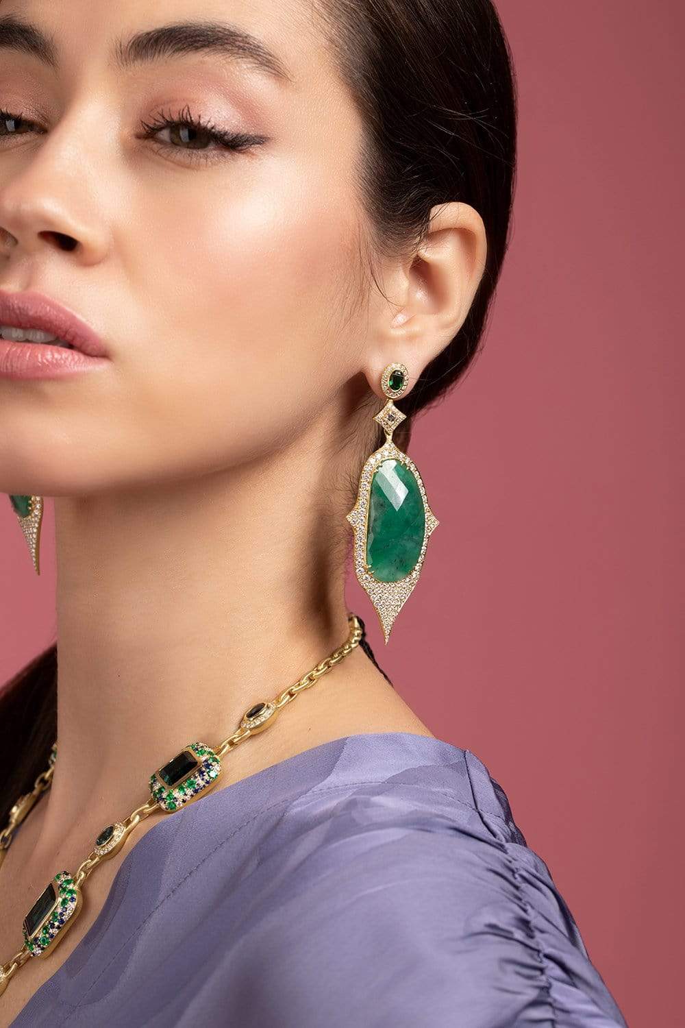 JARED LEHR-Emerald and Tsavorite Earrings-YELLOW GOLD