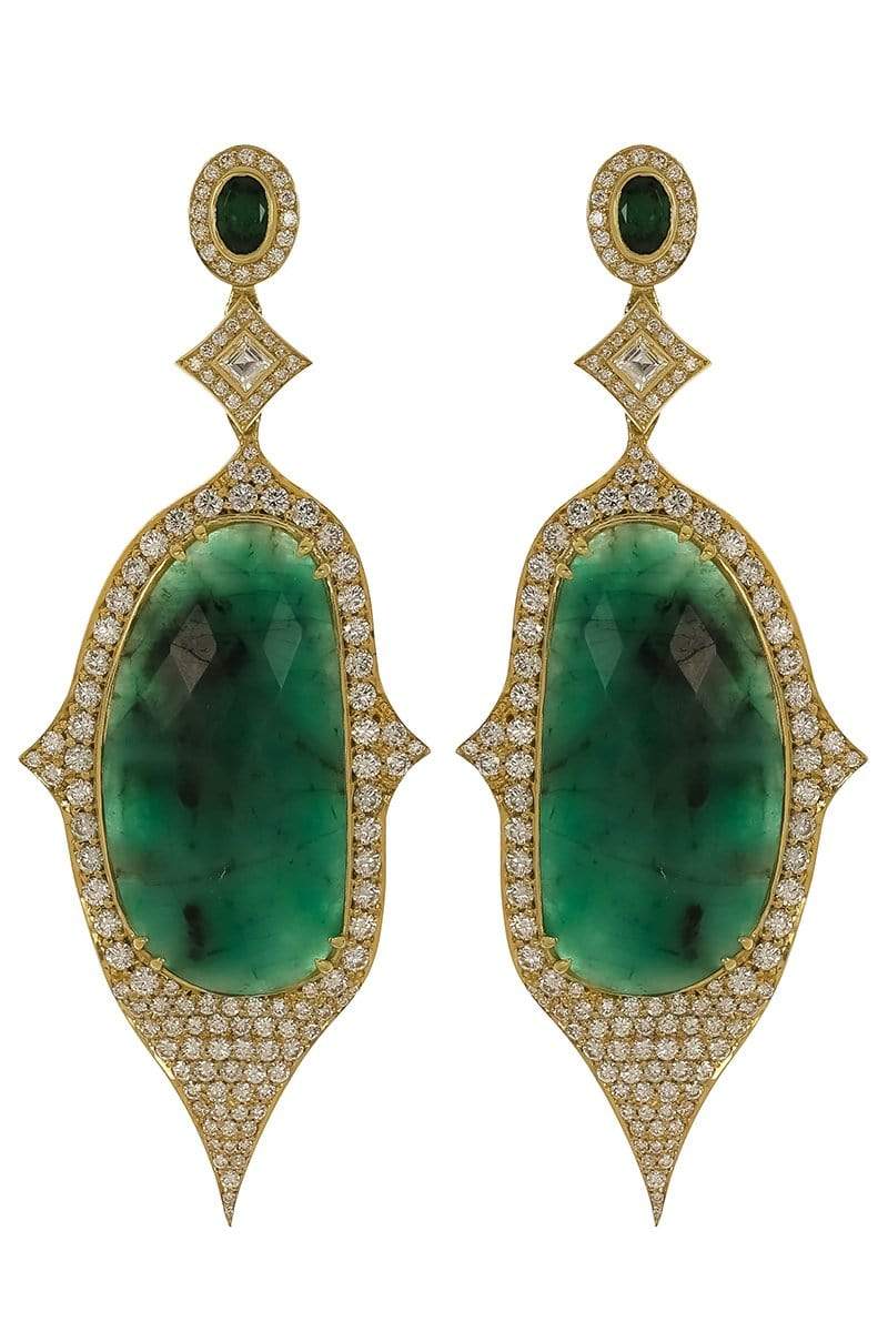 JARED LEHR-Emerald and Tsavorite Earrings-YELLOW GOLD