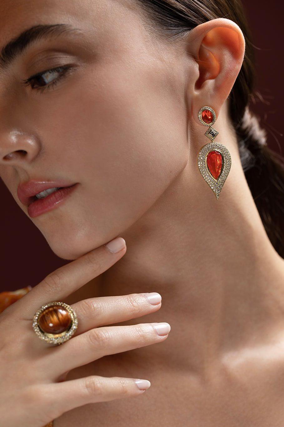 JARED LEHR-Fire Opal Diamond Earrings-YELLOW GOLD