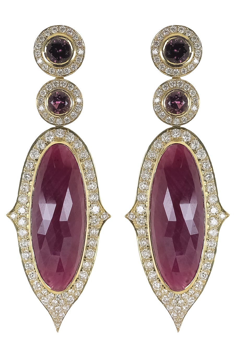 JARED LEHR-Ruby and Spinel Drop Earrings-YELLOW GOLD