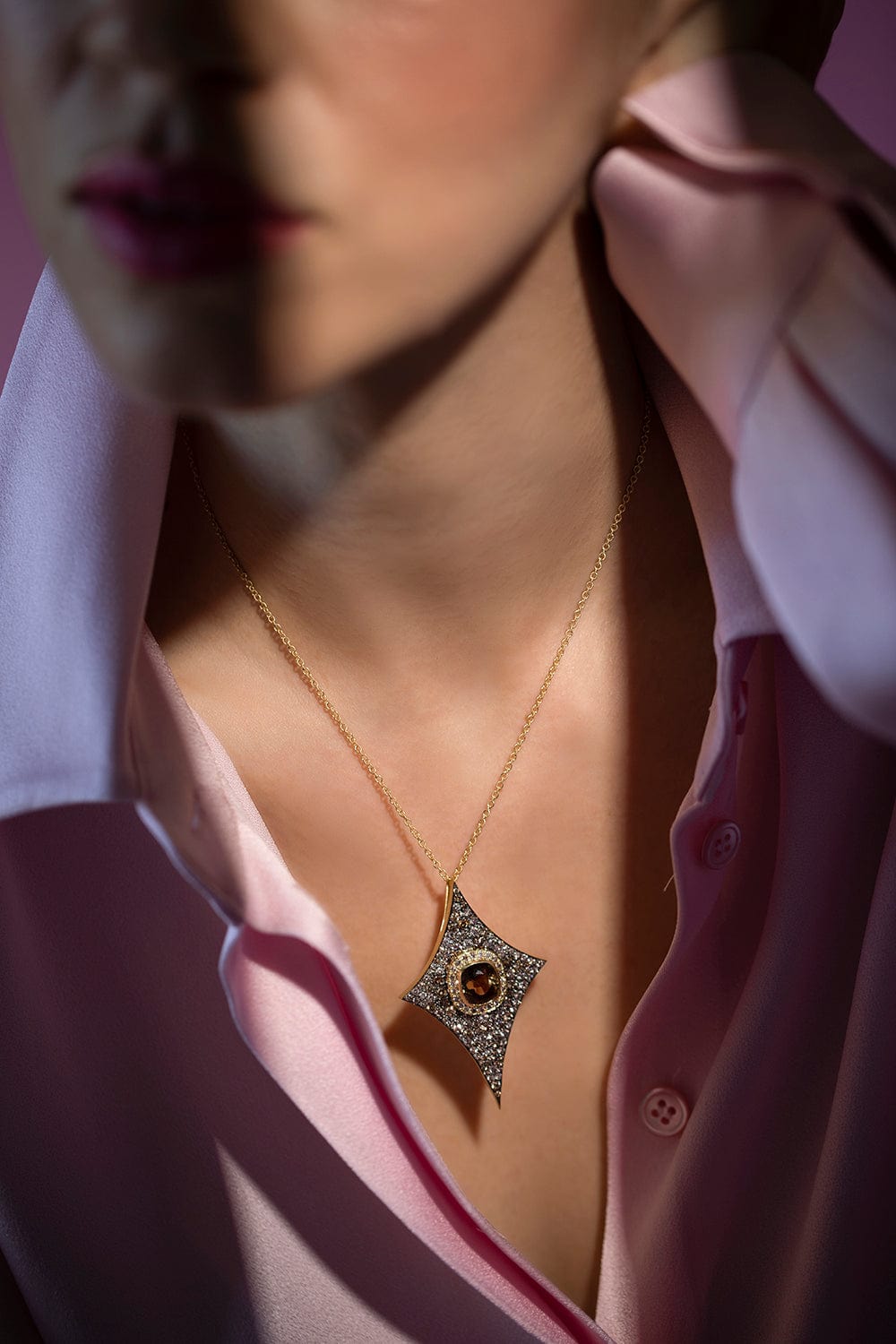 JARED LEHR-Champagne Diamond and Tourmaline Necklace-YELLOW GOLD