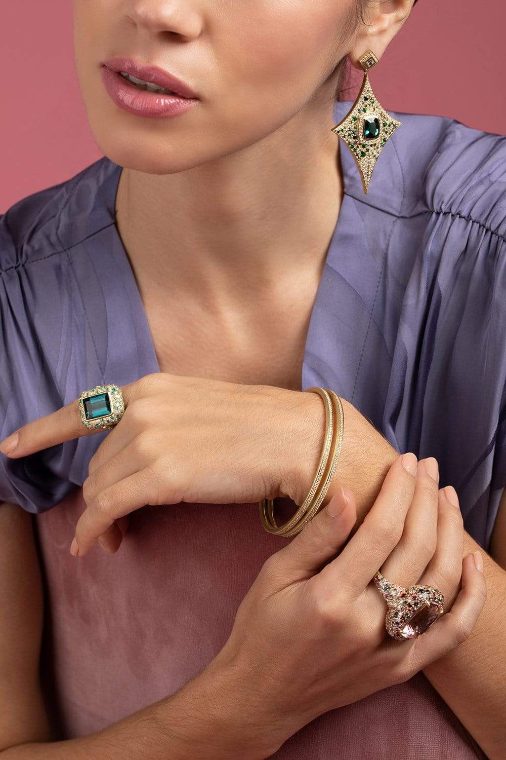 JARED LEHR-Tourmaline and Paraiba Ring-YELLOW GOLD
