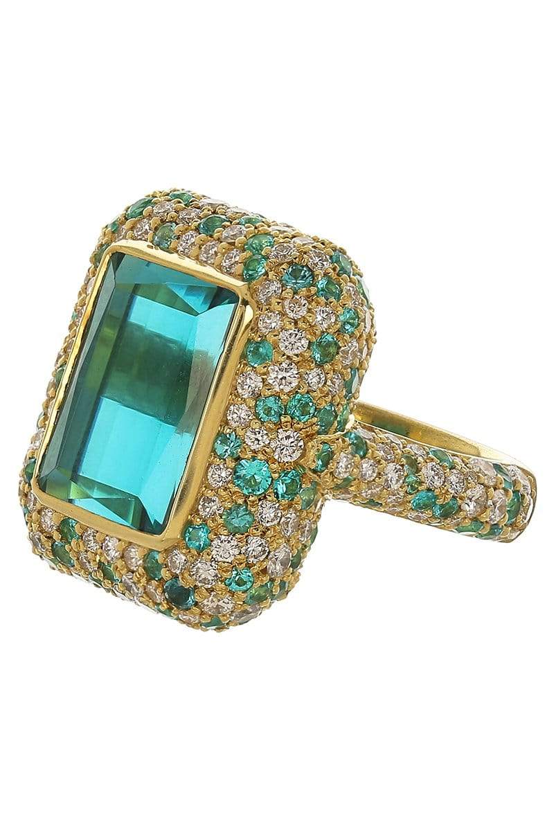 JARED LEHR-Tourmaline and Paraiba Ring-YELLOW GOLD