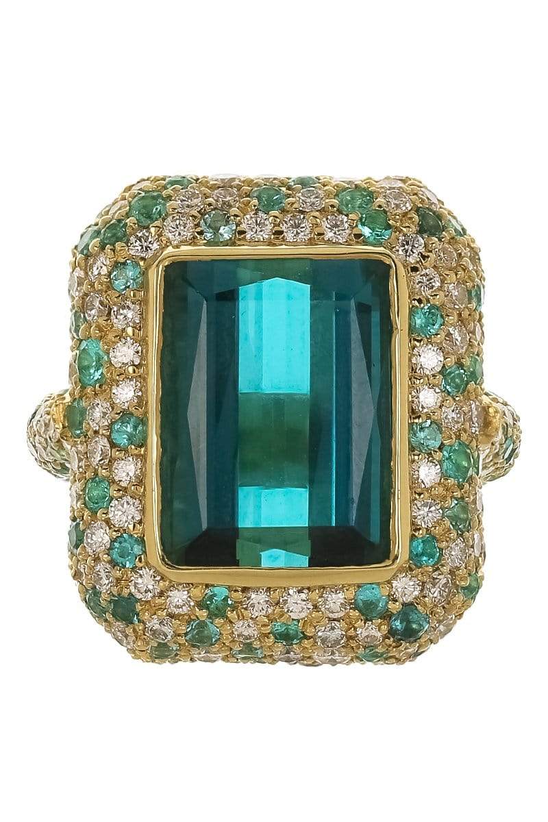 JARED LEHR-Tourmaline and Paraiba Ring-YELLOW GOLD