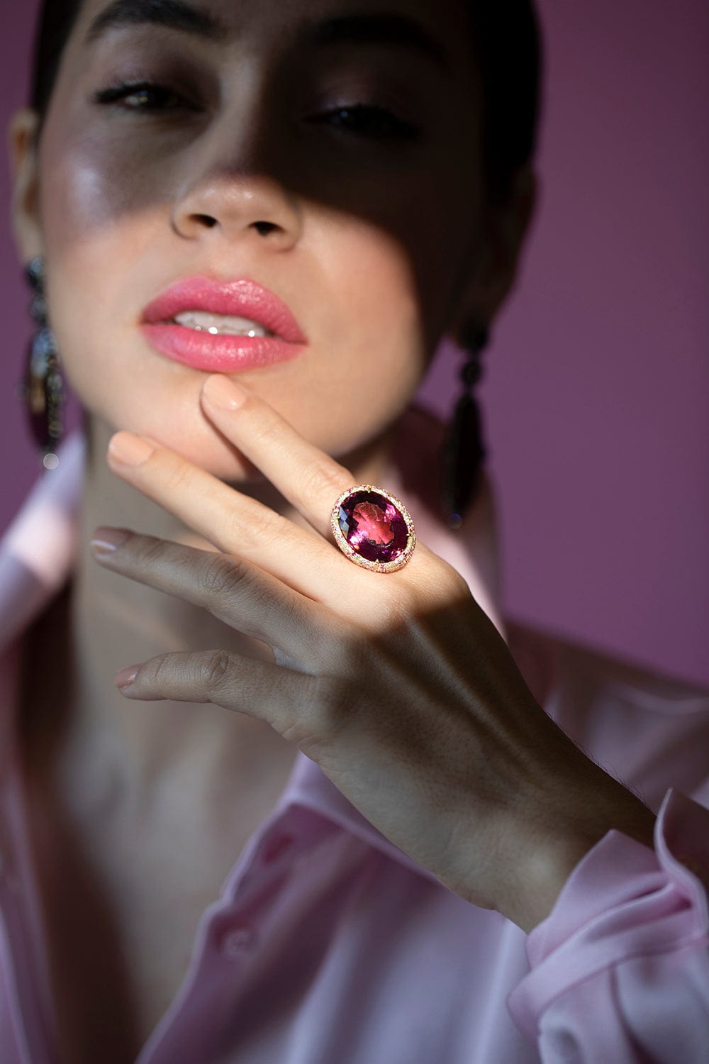 JARED LEHR-Pink Tourmaline and Sapphire Ring-YELLOW GOLD