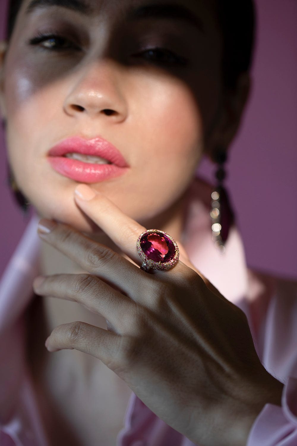 JARED LEHR-Pink Tourmaline and Sapphire Ring-YELLOW GOLD