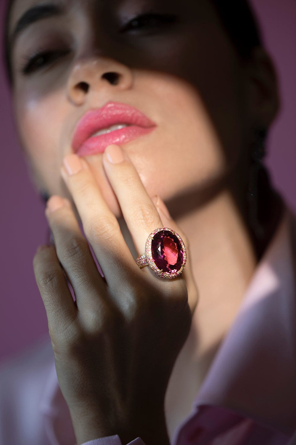 JARED LEHR-Pink Tourmaline and Sapphire Ring-YELLOW GOLD