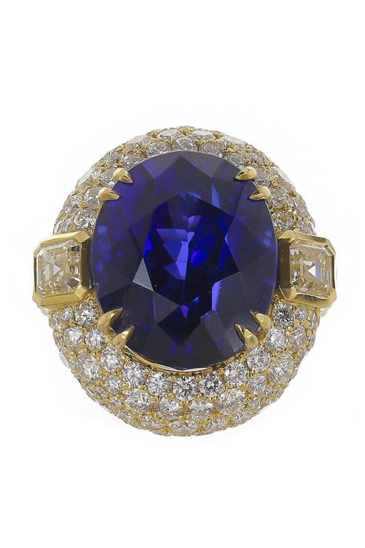 Tanzanite Diamond Halo Ring-YELLOW GOLD-7.25-JEWELRYFINE JEWELRING-JARED LEHR