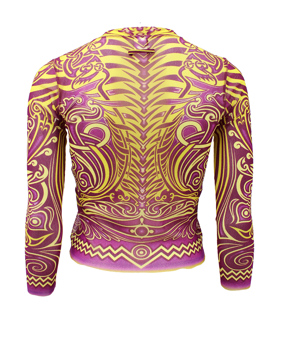 JEAN PAUL GAULTIER SOLIEL-Quarter Sleeve Crewneck Tribal Cardigan-