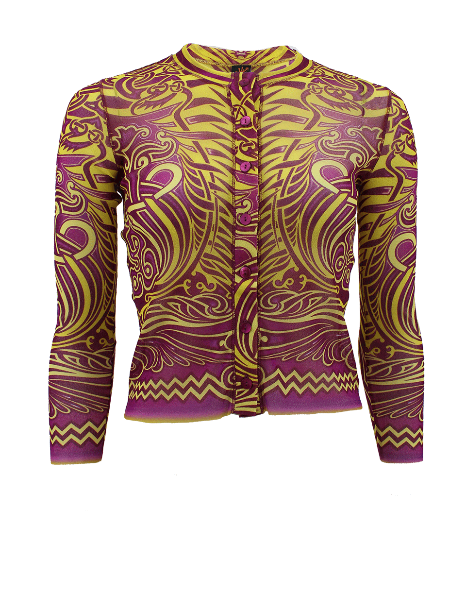 JEAN PAUL GAULTIER SOLIEL-Quarter Sleeve Crewneck Tribal Cardigan-