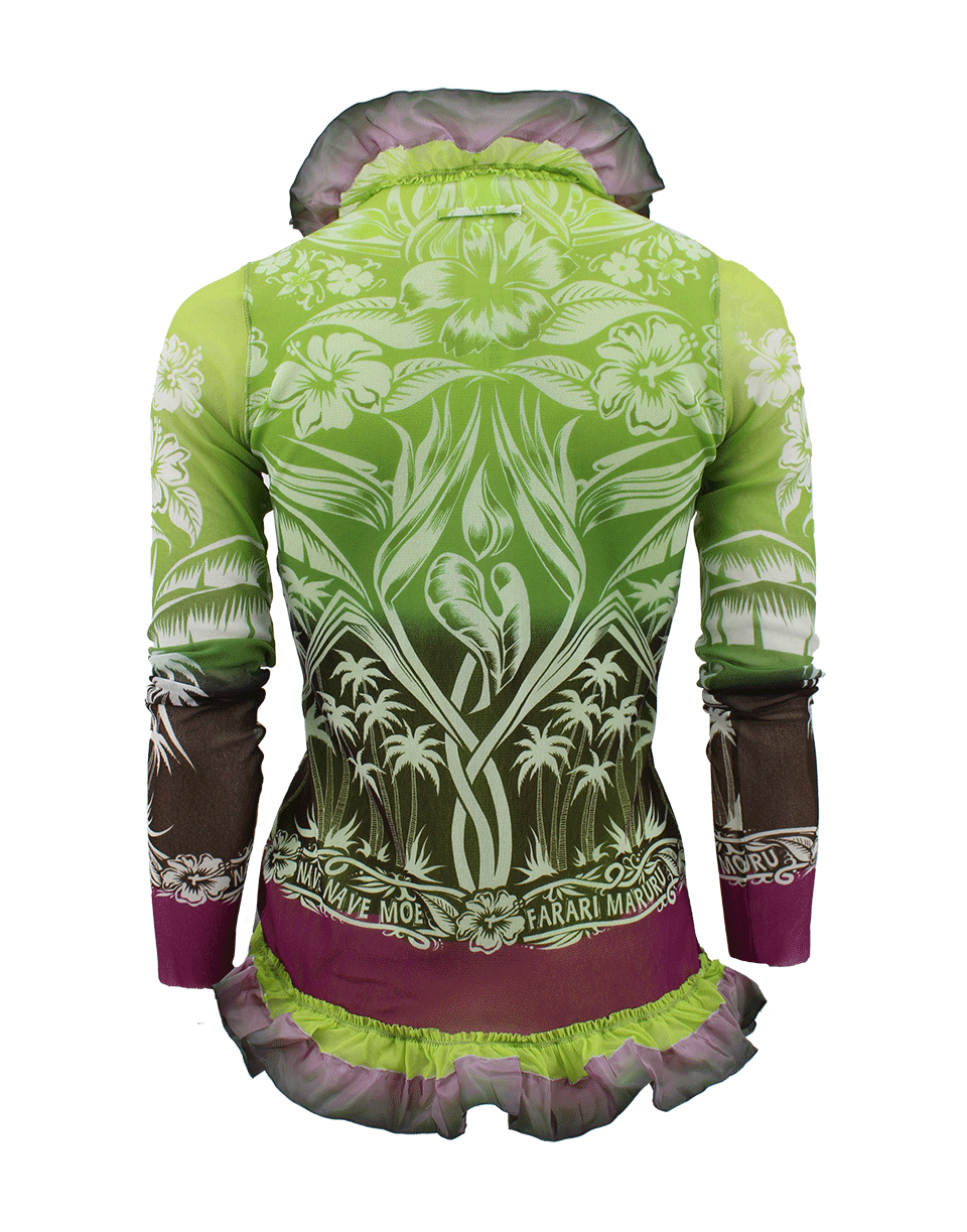 JEAN PAUL GAULTIER SOLIEL-Long Sleeve Ruffle Trim Print Cardigan-