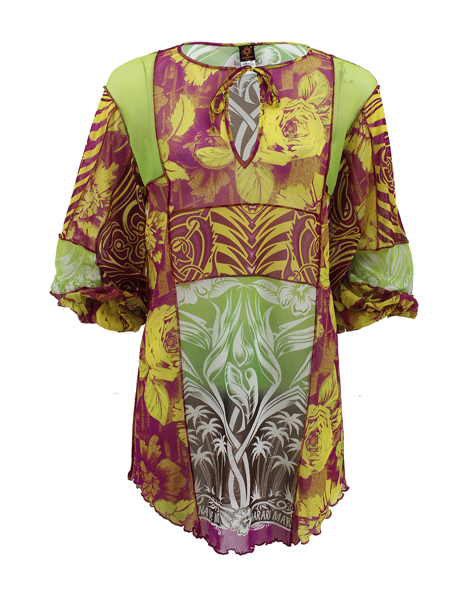 JEAN PAUL GAULTIER SOLIEL-Long Sleeve V-Neck Mixed Print Cover Up-