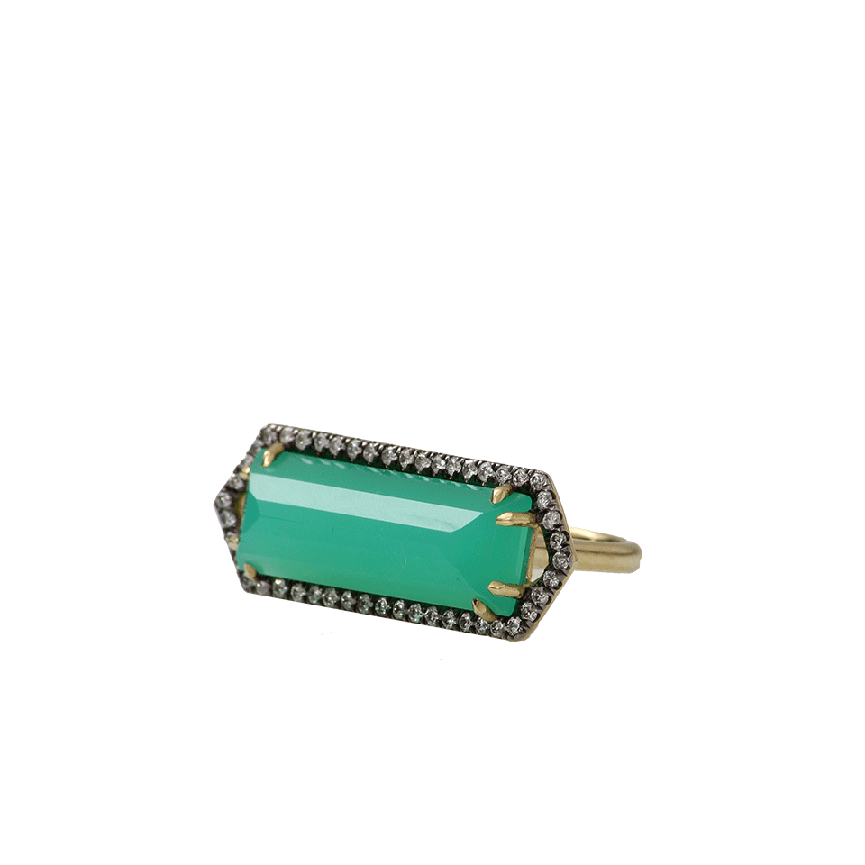 JEMMA WYNNE-Bar Ring With Emerald Cut Chrysoprase-YELLOW GOLD