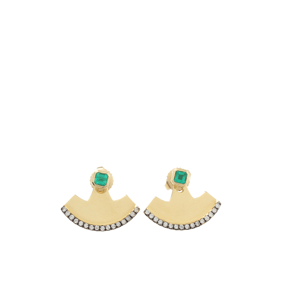 JEMMA WYNNE-Emerald Bezel Studs-YELLOW GOLD