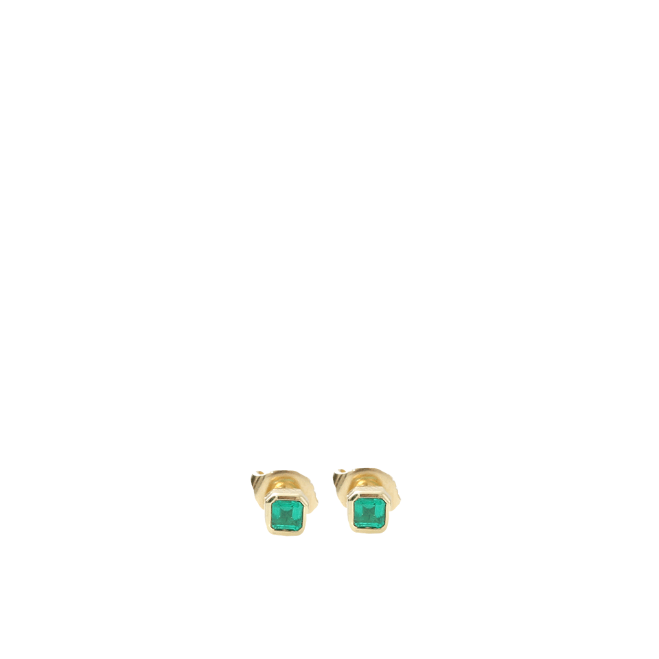 JEMMA WYNNE-Emerald Bezel Studs-YELLOW GOLD