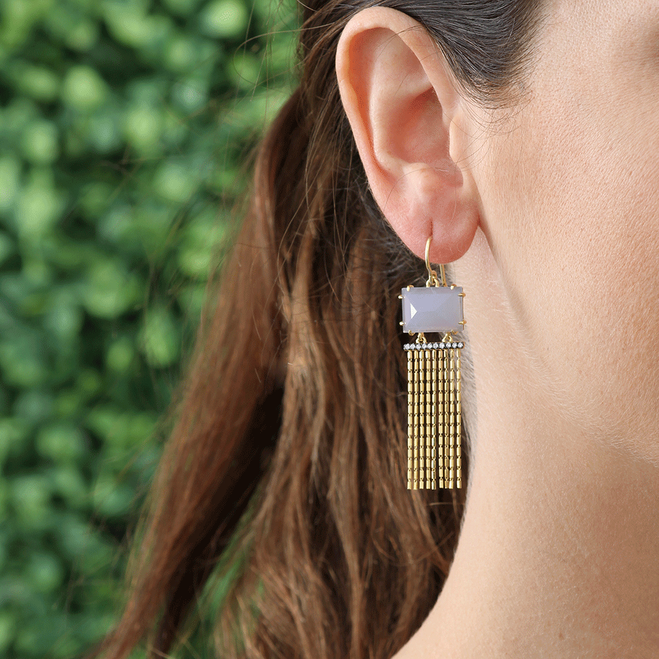 JEMMA WYNNE-Fringe Earrings With Blue Chalcedony-YELLOW GOLD
