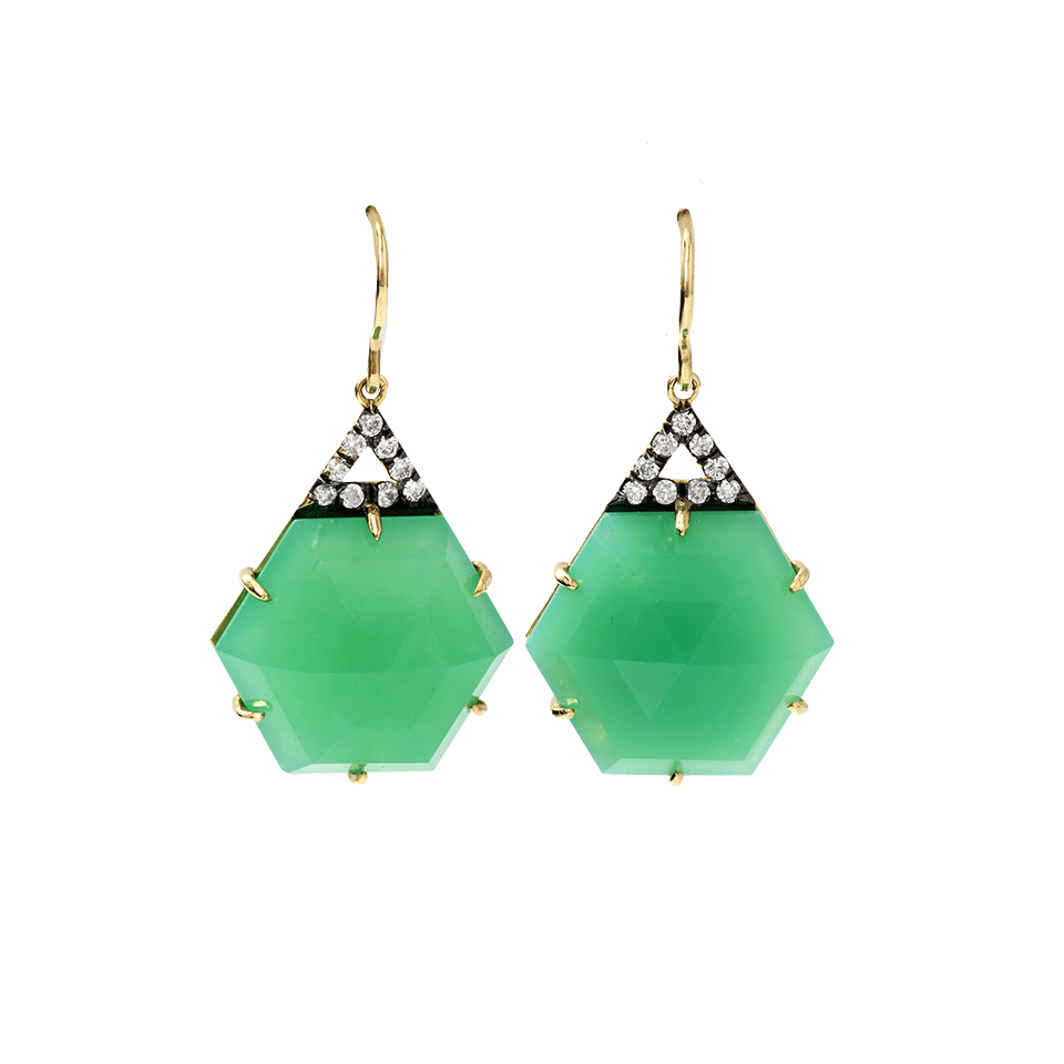 JEMMA WYNNE-Hexagon Shape Chrysoprase Earrings-YELLOW GOLD