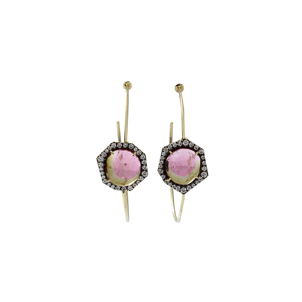 JEMMA WYNNE-Tourmaline And Diamond Pave Hoop Earrings-YELLOW GOLD
