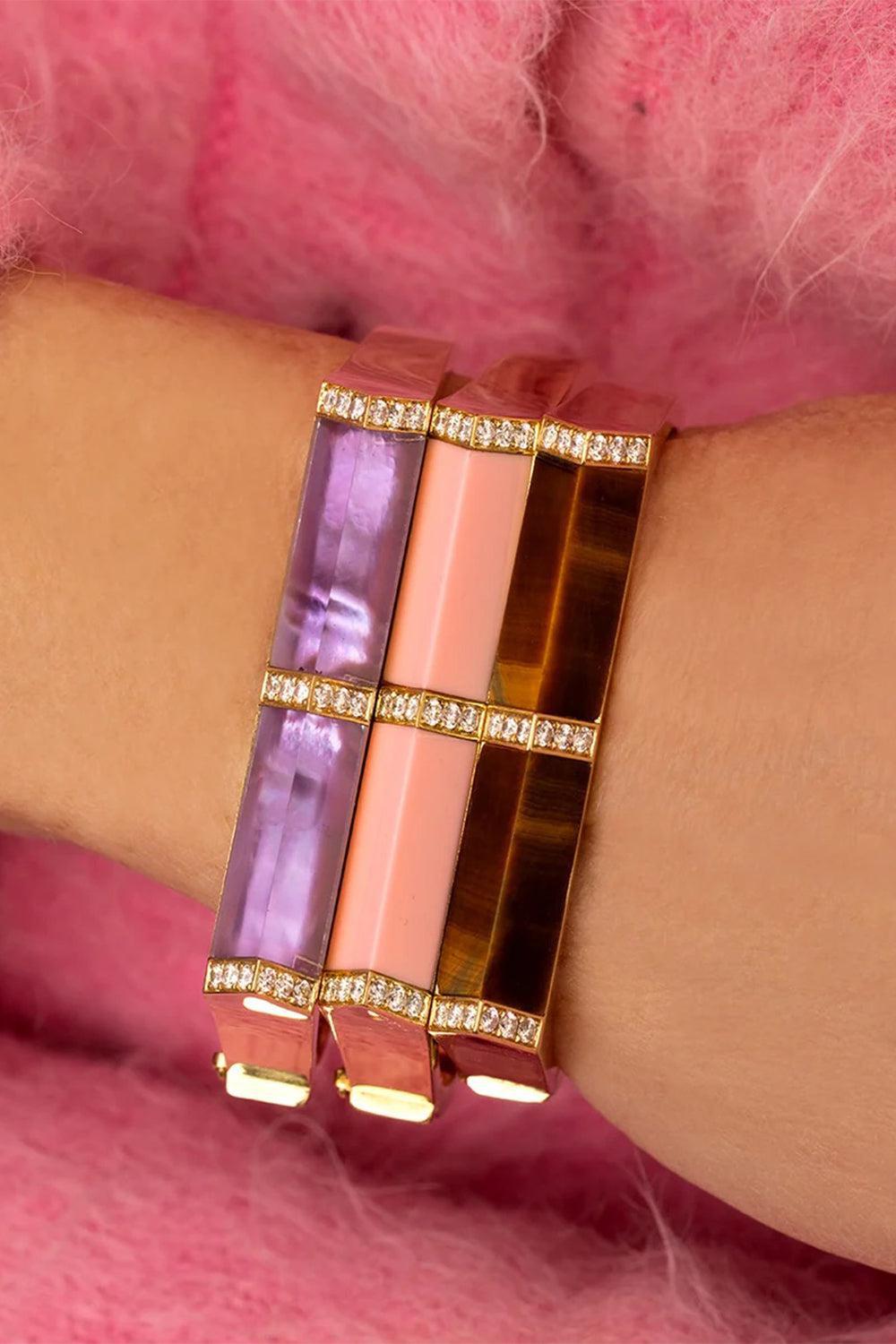 Coral Diamond Pyramid Bangle-YELLOW GOLD-JEWELRYFINE JEWELBRACELET O-JENNA BLAKE
