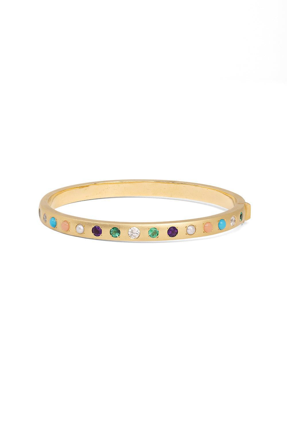 Emerald Amethyst Gypsy Bangle-YELLOW GOLD-JEWELRYFINE JEWELBRACELET O-JENNA BLAKE