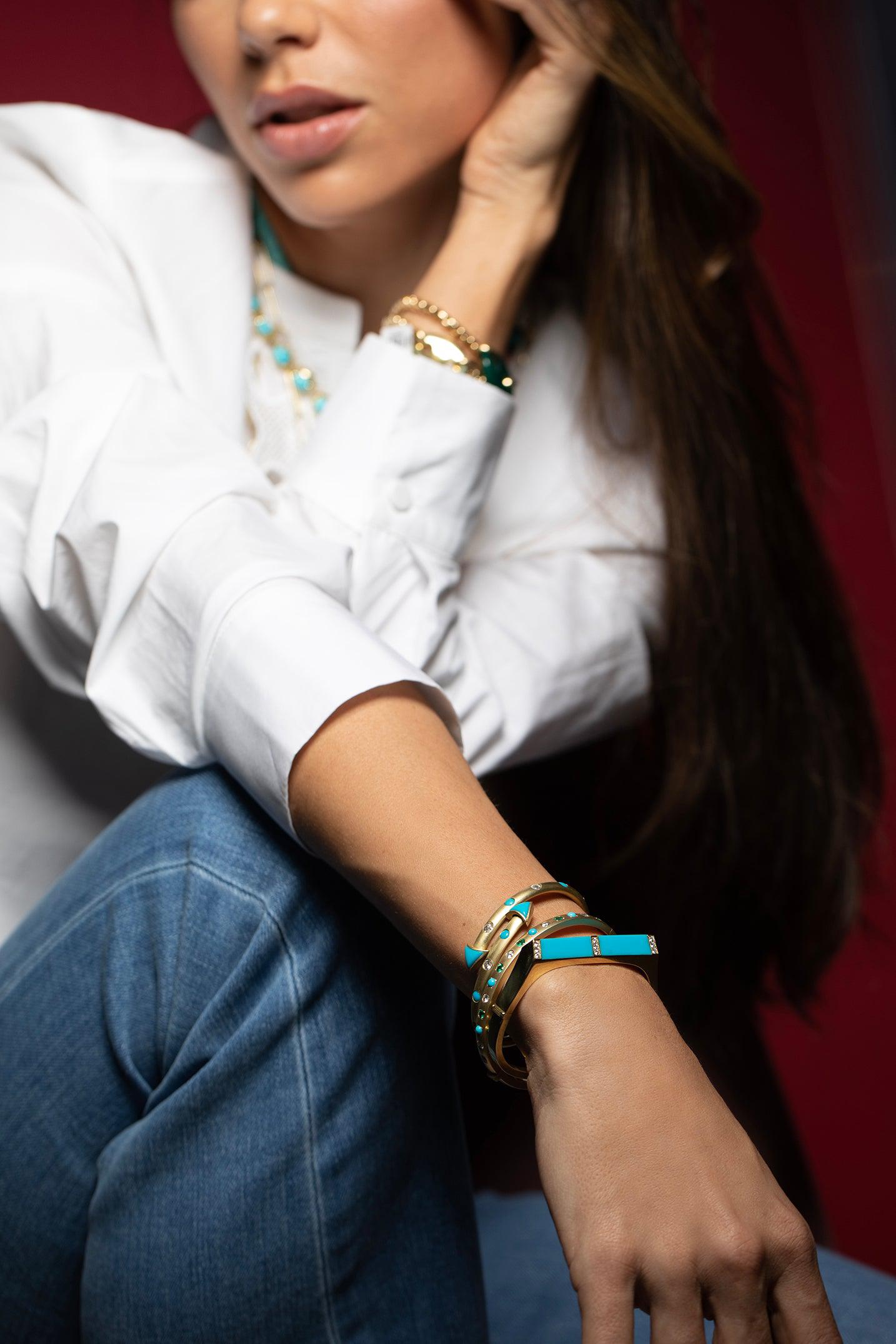 JENNA BLAKE-Pyramid Bracelet - Turquoise-YELLOW GOLD