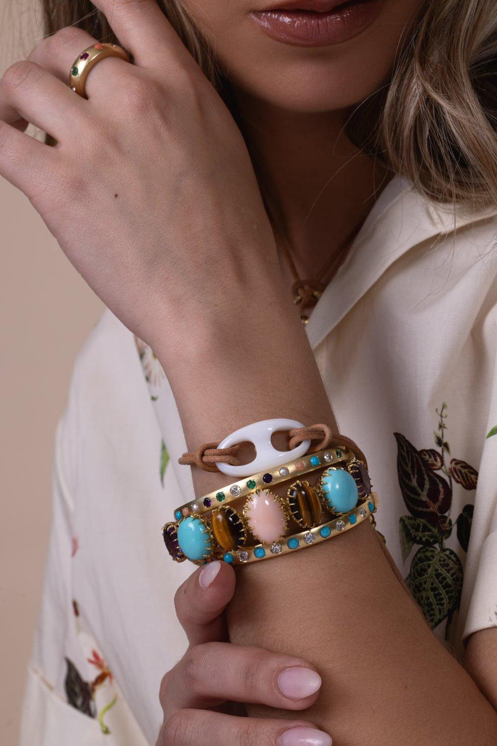 JENNA BLAKE-Single Stone Pearl Mariner Link Bracelet-YELLOW GOLD