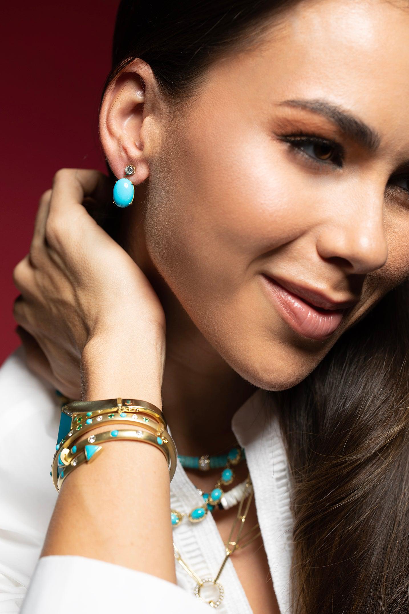 JENNA BLAKE-Turquoise Diamond Gypsy Bangle-YELLOW GOLD