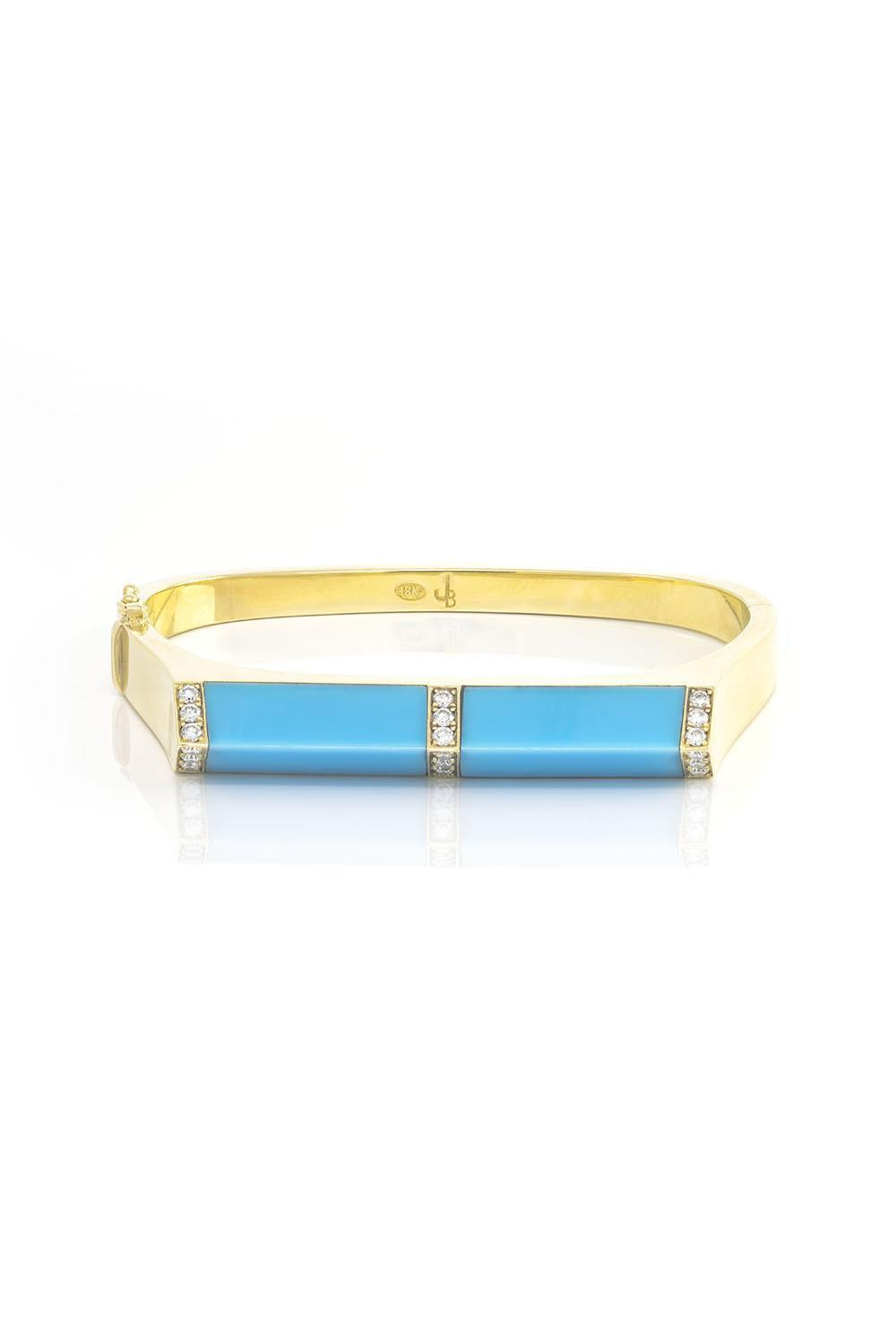 Turquoise Diamond Pyramid Bangle Bracelet-YELLOW GOLD-JEWELRYFINE JEWELBRACELET O-JENNA BLAKE