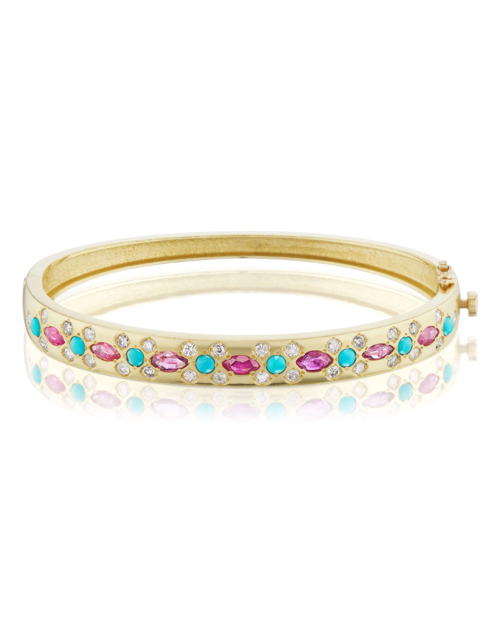 JENNA BLAKE-Turquoise Ruby and Diamond Bangle-YELLOW GOLD