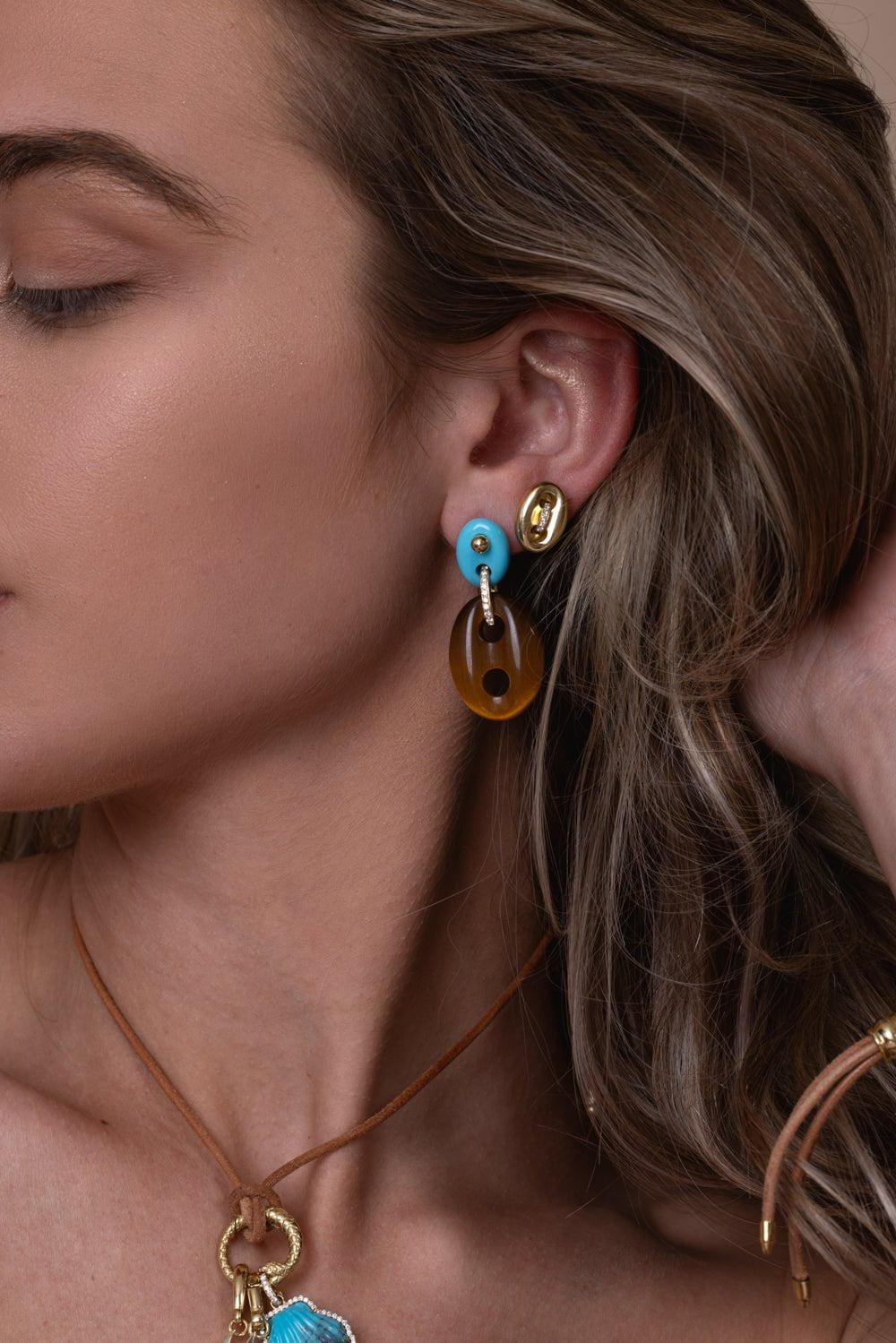 Brown Stone Mariner Link Earrings-YELLOW GOLD-JEWELRYFINE JEWELEARRING-JENNA BLAKE