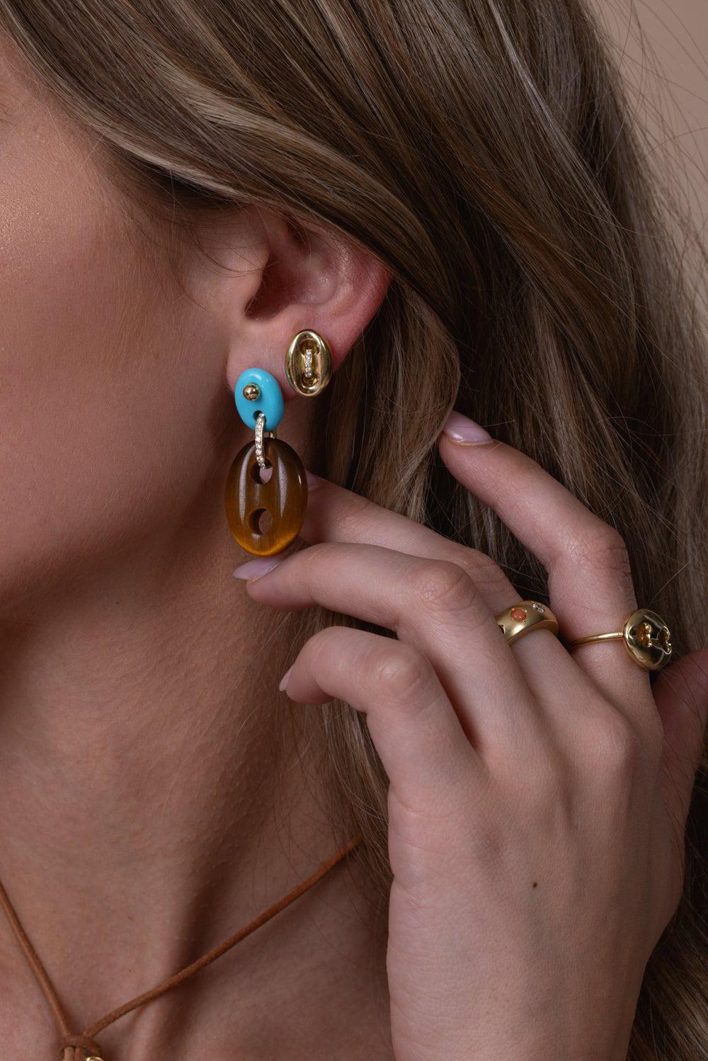 Brown Stone Mariner Link Earrings-YELLOW GOLD-JEWELRYFINE JEWELEARRING-JENNA BLAKE