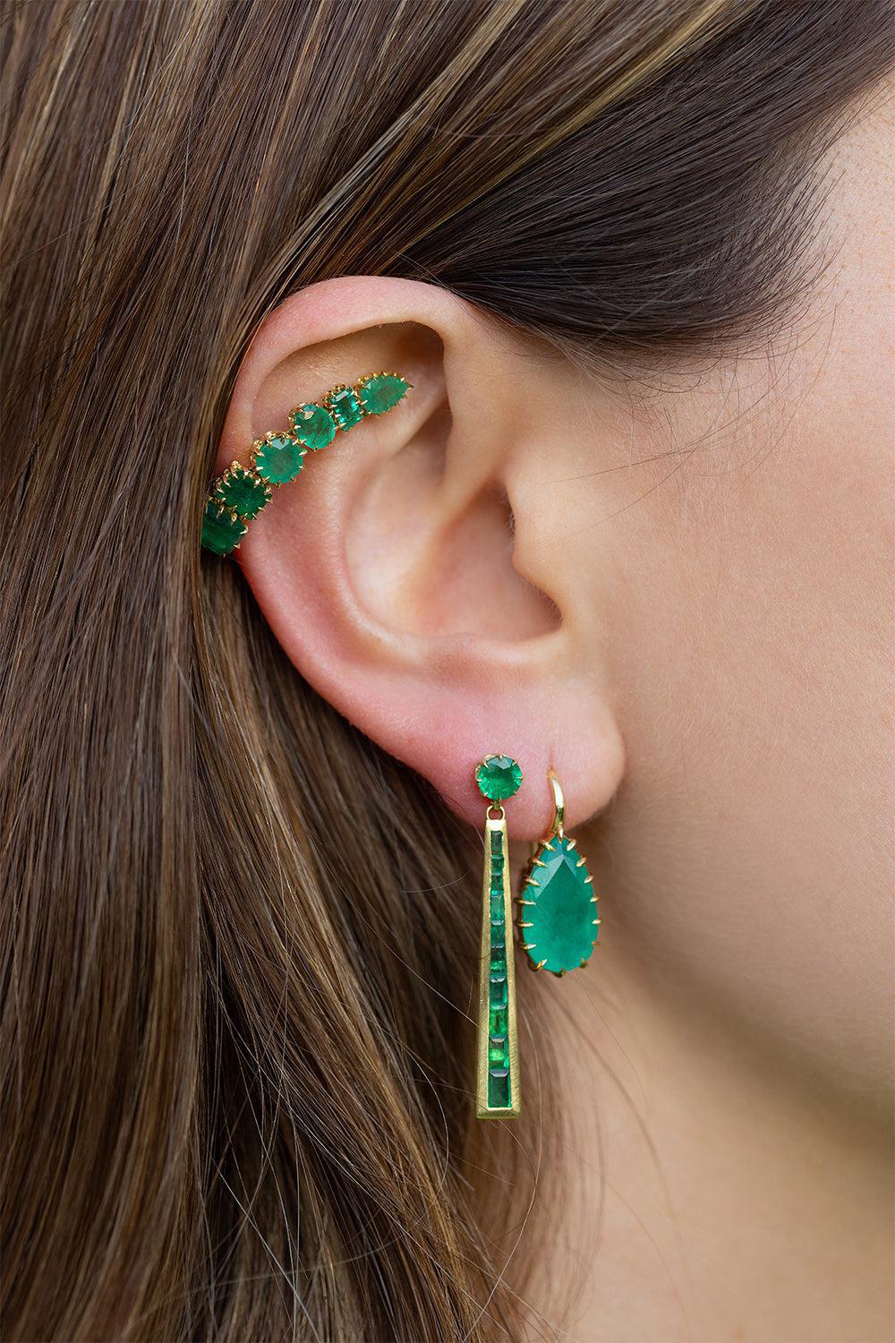 Emerald Eiffel Tower Earrings-YELLOW GOLD-JEWELRYFINE JEWELEARRING-JENNA BLAKE