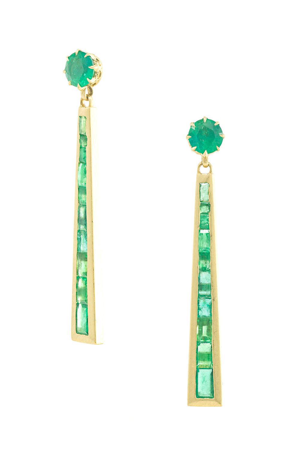 Emerald Eiffel Tower Earrings-YELLOW GOLD-JEWELRYFINE JEWELEARRING-JENNA BLAKE