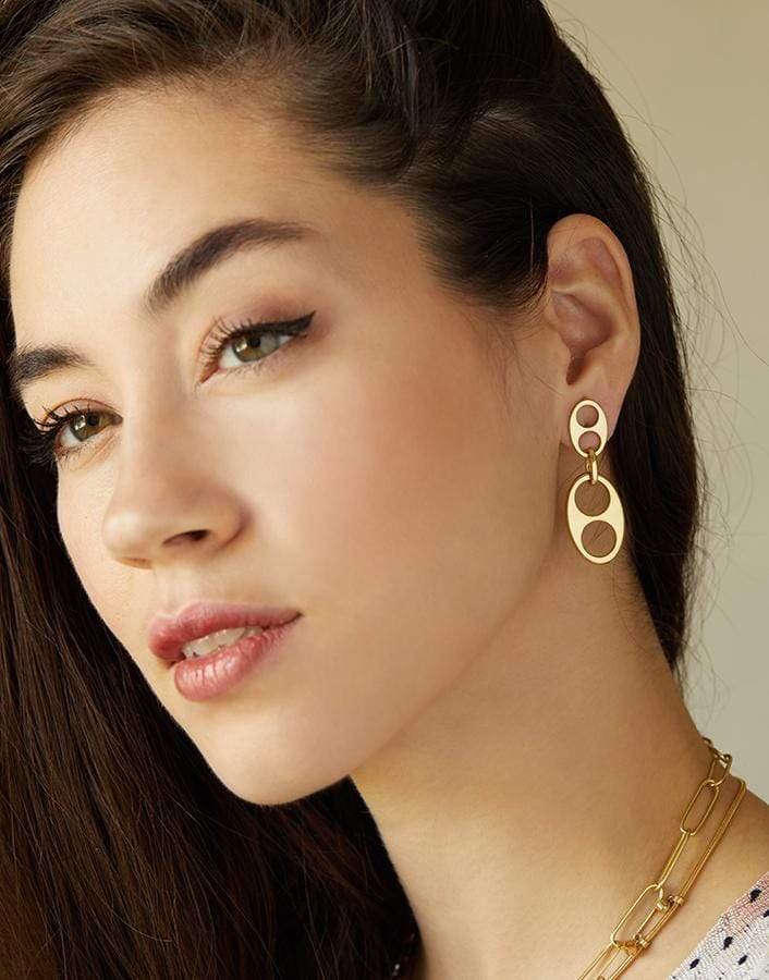 JENNA BLAKE-Gold Flat Anchor Link Earrings-YELLOW GOLD