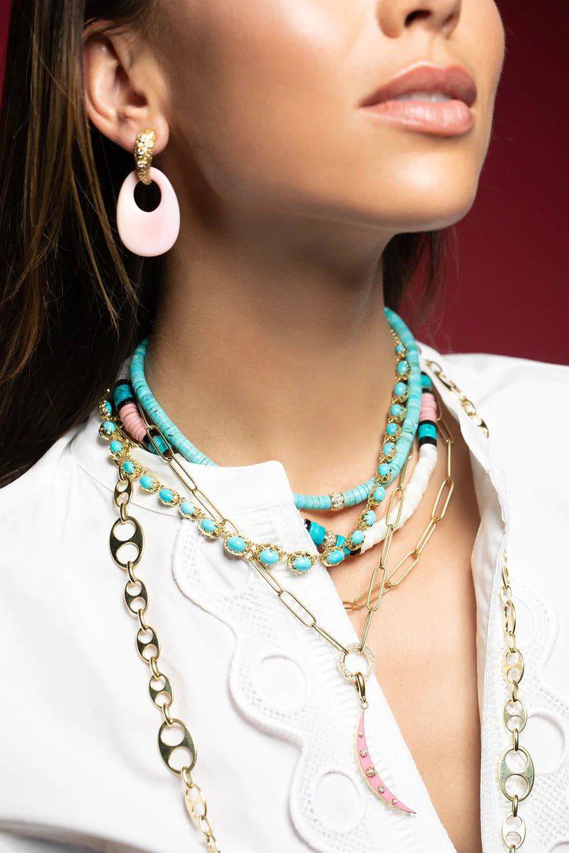 JENNA BLAKE-Interchangable mariner earrings - Pink Conch-YELLOW GOLD